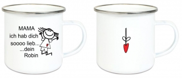 Preview: ♥ Tasse Emailletasse Strichmännchen Mama... Name,  Wunschname, Dankeschön, Abschied, Jubiläum, Geschenk, Becher von Lüttentüddel